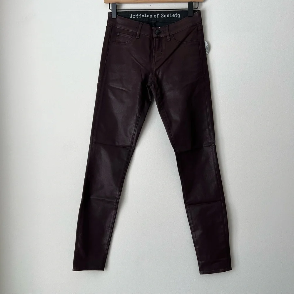 Articles of Society Hilary Burgundy High Rise Coated Skinny Jeans